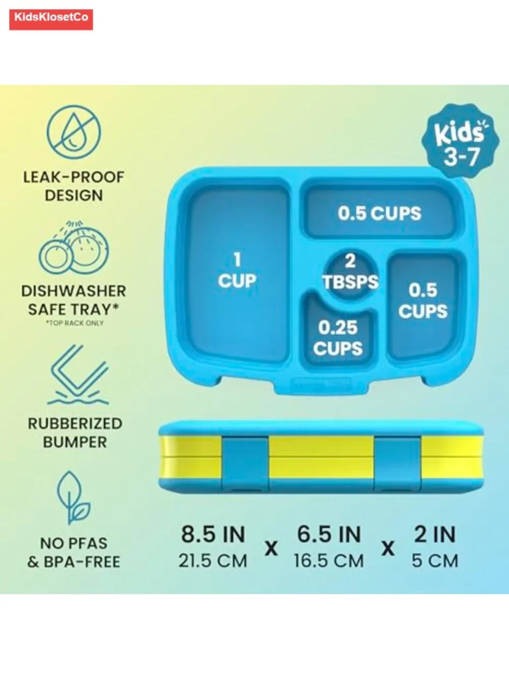 Leak-Proof Bento Lunch Box for Kids Ages 3-7, Dishwasher Safe, BPA-Free